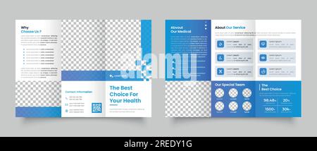 Medical clinic and health care double sided trifold brochure layout. Modern hospital tri fold brochure vector. Stock Vector