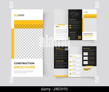 Construction trifold brochure template or company profile, Corporate construction brochure, Business proposal, home renovation trifold brochure design Stock Vector