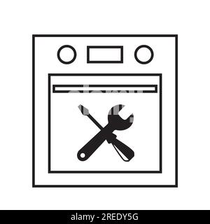 An oven with a screwdriver and a wrench on the door as an example of a repair service on a white background Stock Vector