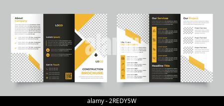 Construction trifold brochure template design, Real estate business trifold brochure template Stock Vector