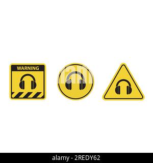 Earmuff for hearing safety protection warning signs on a white background with copy space Stock Vector