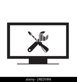 A television with a screwdriver and a wrench on the screen as an example of a repair service on a white background Stock Vector