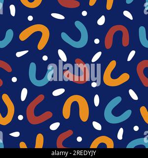 Colorful squiggle shapes in dark blue pattern Stock Vector