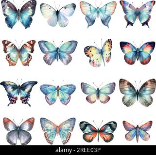 Watercolor butterflies set isolated on white background. Hand drawn ...