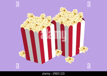 Character flat drawing fresh sweet delicious pop corn with stripped pattern paper box. Snack for watching movies concept. Logo for cafe shop, food del Stock Photo