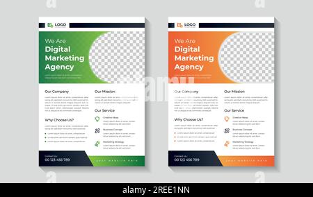 Corporate business flyer design, Digital marketing agency flyer template, unique geometric shape advertising template print design. Stock Vector