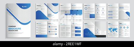 16 pages brochure template, corporate business booklet flyer simple style and modern layout, bifold brochure, annual report template Stock Vector