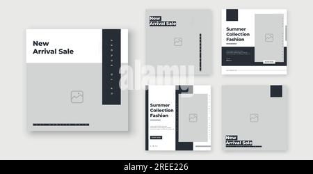 Minimal fashion sale social media post template set of editable square banner and online advertisement. Stock Vector