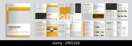 Construction brochure design template with yellow and black color, real estate brochure design, Corporate construction brochure, Business proposal Stock Vector