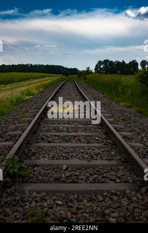 Low angle view of abandoned railroad tracks Stock Photo