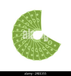 Big banknotes fan. Dollar currency. Green paper bills. Concept of success or jackpot win. Vector illustration illustration isolated on white. Stock Vector