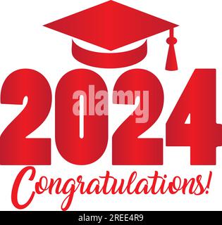 Class of 2024 Congratulations Graphic with Graduation Cap Red Stock Vector