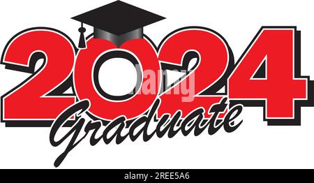 2024 Graduate Red and Black Stock Vector