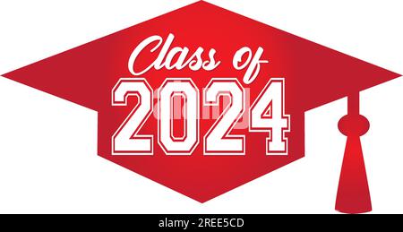 class of 2024 Red Graduation Cap Stock Vector