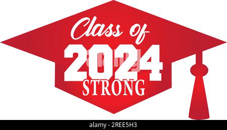 class of 2023 STRONG Red Graduation Cap Stock Vector