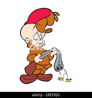 Elmer Fudd cartoon character. Editorial illustration isolated on white background Stock Vector