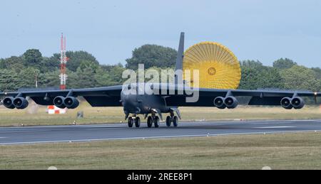 Royal Air Force Fairford, Fairford, Gloucestershire, England, 16th July 2023. United States Air Force  Boeing B-52 Stratofortress lands at RAF Fairford during, the Royal International Air Tattoo 2023, Royal Air Force Fairford. (Credit Image: ©Cody Froggatt/Alamy Live News) Stock Photo