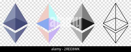 Set of Ethereum cryptocurrency logos. Vector illustration isolated on transparent background Stock Vector