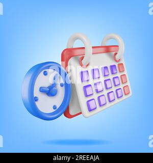 3D Paper Spiral Wall Calendar and Clocks Isolated. Stock Vector