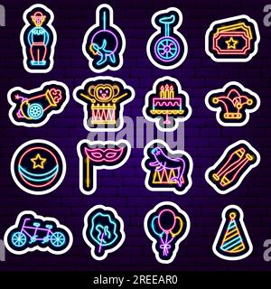 Circus Neon Stickers Stock Vector