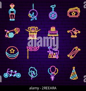 Circus Neon Icons Stock Vector
