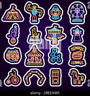 Circus Show Neon Stickers Stock Vector