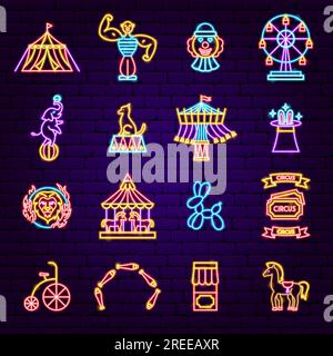 Circus Show Neon Icons Stock Vector