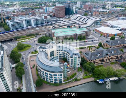 Aerial view of Clearwater Court, Thames Water Headquarters, Reading, Berkshire, England Stock Photo