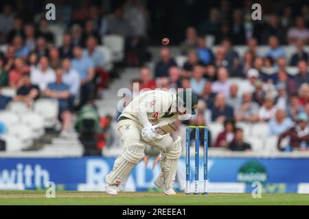 David Warner of Australia dodges a fast ball during the LV