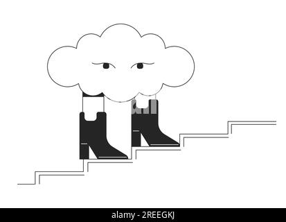 Surreal cloud walking in boots bw concept vector spot illustration Stock Vector