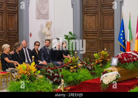 Rome, . 27th July, 2023. 07/27/2023 Rome, Campidoglio hall of the Protomoteca Camera Ardente for Andrea Purgatori. In Photo: the Family Ps the photo can be used in respect of the context in which it was taken, and without defamatory intent of the decorum of the people represented. Credit: Independent Photo Agency/Alamy Live News Stock Photo