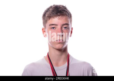 Portrait of a teenage boy, isolated on white Stock Photo