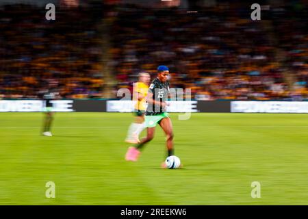 Brisbane, Australia. 27th July, 2023. Rasheedat Ajibade of Nigeria in action during the FIFA Women's World Cup Australia and New Zealand 2023 Group match between Australia and Nigeria at Brisbane Stadium.Nigeria beat Australia 3-2. Credit: SOPA Images Limited/Alamy Live News Stock Photo