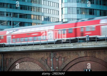 Red german train in motion Stock Photo