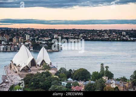 Overlook over Sydney harbour after sunset, Sydney, New South Wales, Australia Stock Photo
