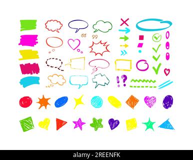 Hand drawn marker shapes, figures, speech bubbles Stock Vector