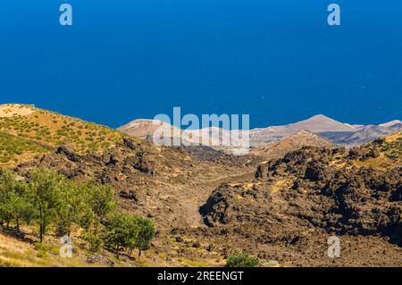 Landscape around vulcano on Fogo and the sea. Cabo Verde. Africa Stock Photo