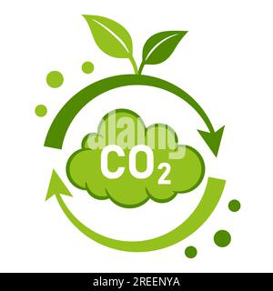 CO2 recycling, carbon dioxide emission reduction, greenhouse gas neutral, carbonic cycle in green plants icon. Smoke cloud. Low air pollution. Vector Stock Vector