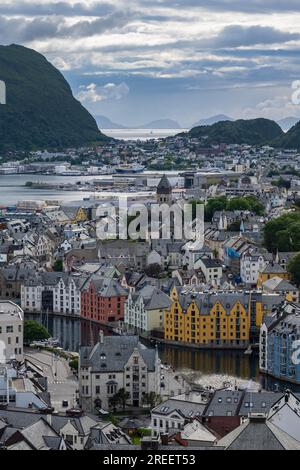 View of Alesund, Old Town and Harbour, Art Nouveau, Alesund, More og Romsdal, Norway Stock Photo