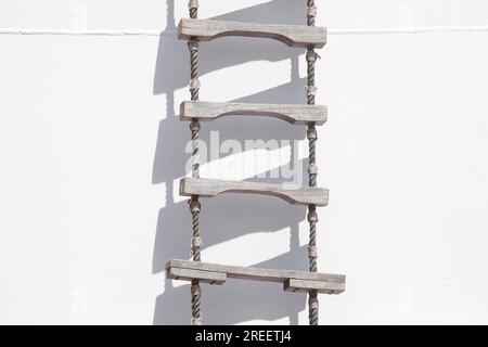 Rope ladder on the white side of a ship, Hamburg, Germany Stock Photo