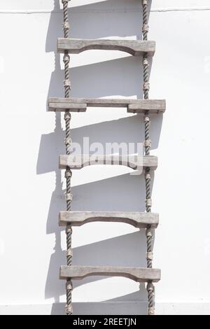 Rope ladder on the white side of a ship, Hamburg, Germany Stock Photo