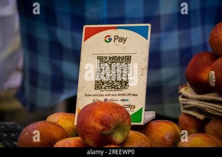 A Unified Payment Interface (UPI) barcode, or QR code, is kept at a stall for customers to make digital payments Guwahati, India Friday, April 14 Stock Photo