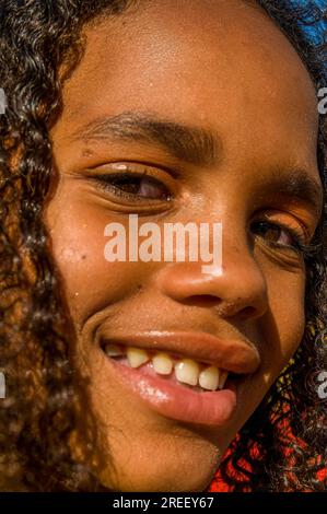 Portrait of little girl. Carnival. Mindelo. Cabo Verde. Africa Stock Photo