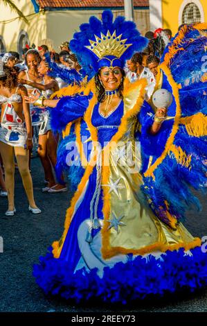 Colourful costumed, pretty woman. Carnival. Mindelo. Cabo Verde. Africa Stock Photo