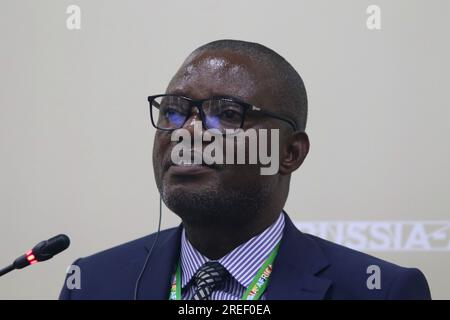 Saint Petersburg, Russia. 27th July, 2023. Victor Kalunga Tshikala, Rector, University of Kalemie, attends a session on Russia and Africa: Prospects for the Development of Inter-University Cooperation in the framework of the Second summit economic and humanitarian forum 2023 in Saint Petersburg. Credit: SOPA Images Limited/Alamy Live News Stock Photo