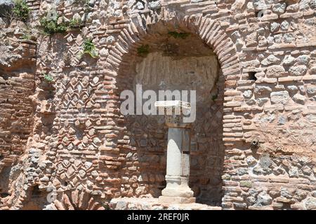 Close up of Stoa (ancient walkway), Delphi Ruins Site, Greece Stock Photo