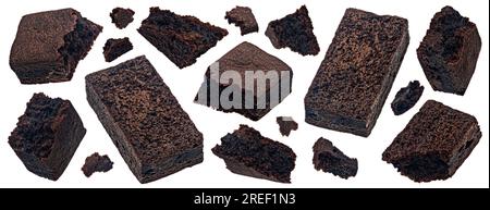 Flying chocolate brownie isolated on white background with clipping path Stock Photo