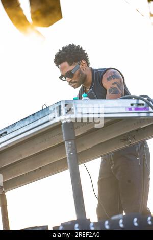 Milan, Italy. 27th July, 2023. The Haitian-Canadian record producer rapper and DJ Louis Kevin Celestin known professionally as KAYTRANADA performs live on stage at Ippodromo SNAI La Maura opening the show of The Weeknd. Credit: Rodolfo Sassano/Alamy Live News Stock Photo