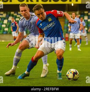 Linfield player Joel Cooper - Linfield Vs Pogoń Szczecin, UEFA Europa Conference League, Thursday 27th July 2023, Windsor Park Belfast Stock Photo