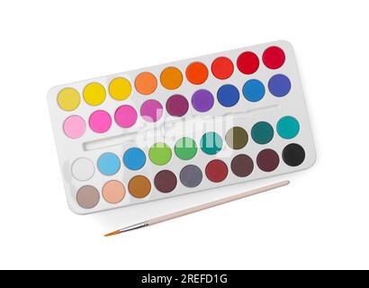 Top view of watercolor paints in box with brush isolated on white  background. Colorful watercolor palette. Pallet with various colour paints.  Vector Stock Vector Image & Art - Alamy